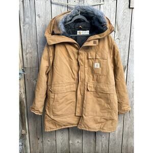 Vintage Carhartt Siberian Parka Jacket Mens 2XL Brown Quilt Lined Hooded 90s